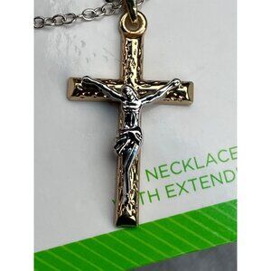 Way To Celebrate Crucifix Pendant Necklace 18" Chain With Extender Gold & Silver